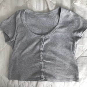 American Apparel 2x1 Rib Button Crop Top